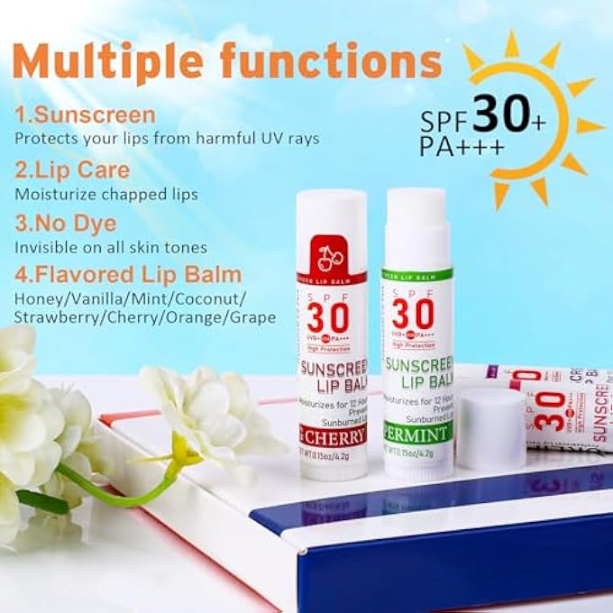 VISRIE SPF 30 LIP BALM WITH SUNSCREEN, 8 PACK - 8 FLAVORS, HYDRATING LIP BALM WITH VITAMIN E AND COCONUT OIL - Image 4